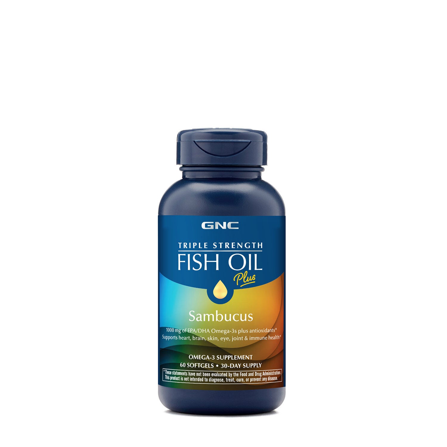 GNC Triple Strength Fish Oil Plus Sambucus 60 Softgels